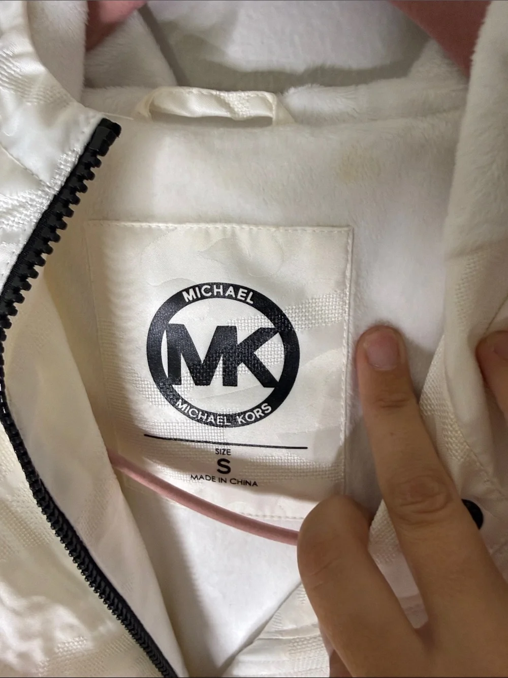 Michael Kors White Camo Hooded Parka with Black Belt Size Small